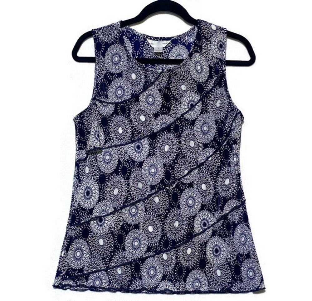 Christopher & Banks Women's Medium Sleeveless Pullover Top Blue White Tank